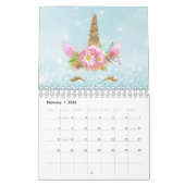 Calendrier Mural Unicorne Visages Horn Parties scintillant Rose Ros (Feb 2026)