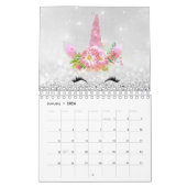 Calendrier Mural Unicorne Visages Horn Parties scintillant Rose Ros (Jan 2026)