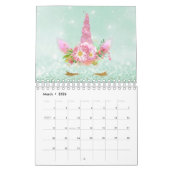 Calendrier Mural Unicorne Visages Horn Parties scintillant Rose Ros (Mar 2026)