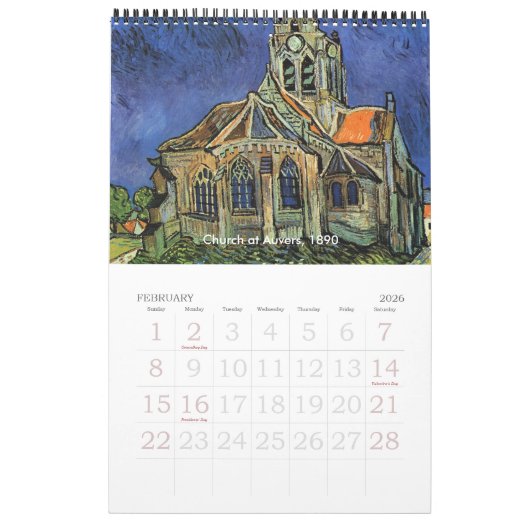 Calendrier Mural Vincent van Gogh Intérieurs, Extérieurs des bâtime (Feb 2026)