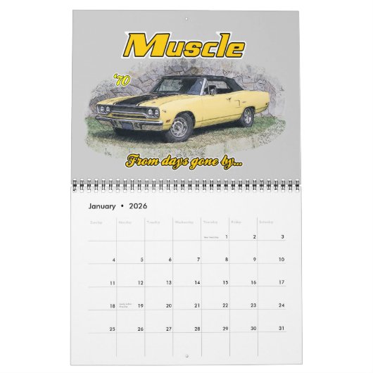 Calendrier Mural Voitures de muscle du passé (Jan 2026)