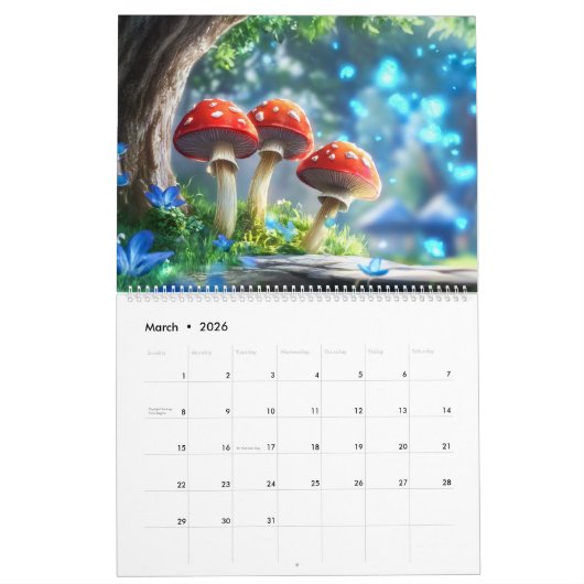 Calendrier Mushroom Forest Fantasy Art Calendar (Mar 2026)