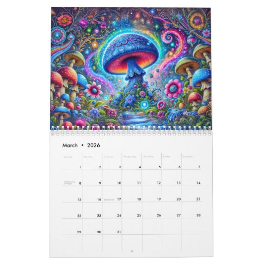 Calendrier Mushroom Mandalas – Psychedelic Fungi Visions 2026 (Mar 2026)