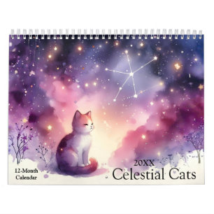 Calendrier Mystique aquarelle Chats célestes 2026 Mur