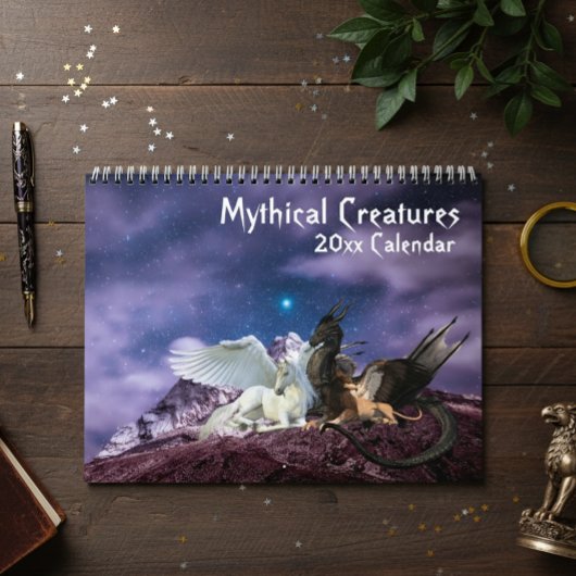 Calendrier Mythique Créatures Imaginaire Unicorn Dragon Sirèn