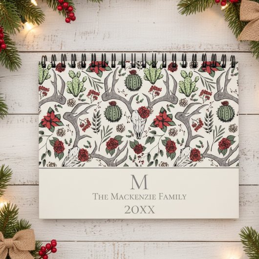 Calendrier Noël Floral renne Cerf Crâne Roses Cactus