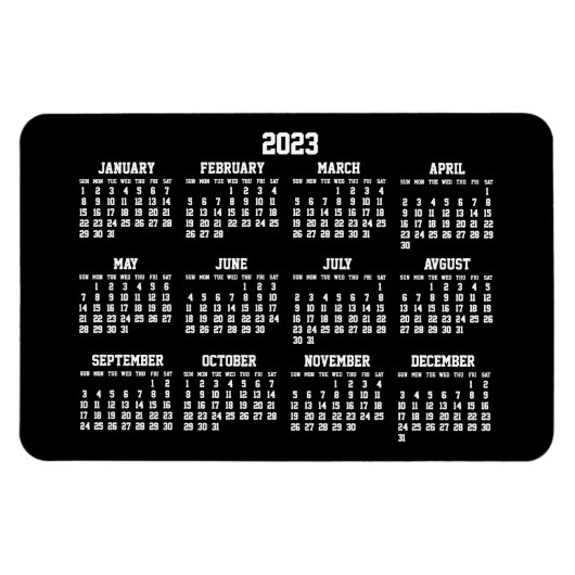 Calendrier noir 2023 Grand Magnet flexible (Horizontal)