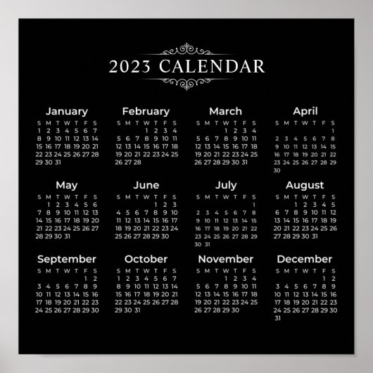 Calendrier Noir 2023 simple mais élégant | Poster (Devant)