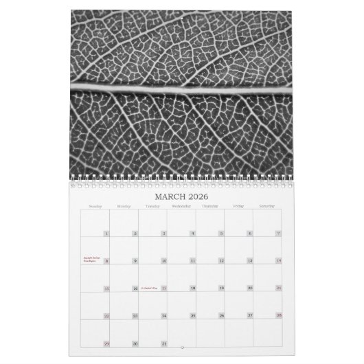 Calendrier Noir & Blanc (Mar 2026)