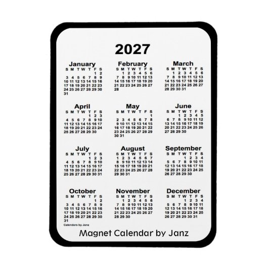 Calendrier noir et blanc 2027 par Janz Magnet (Vertical)