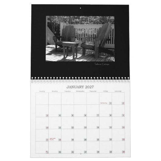 Calendrier noir et blanc d'île de Martha's (Jan 2027)