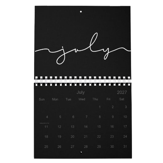 Calendrier Noir et blanc minimaliste 2026 (Jul 2027)