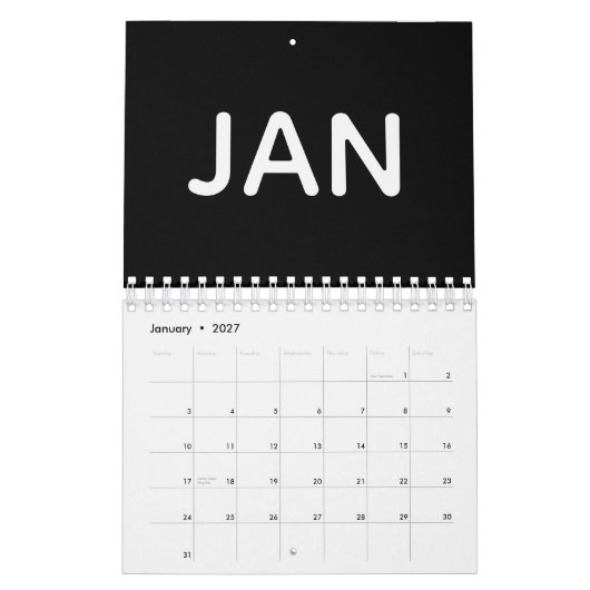 Calendrier Noir et Blanc Moderne 2026 (Jan 2027)