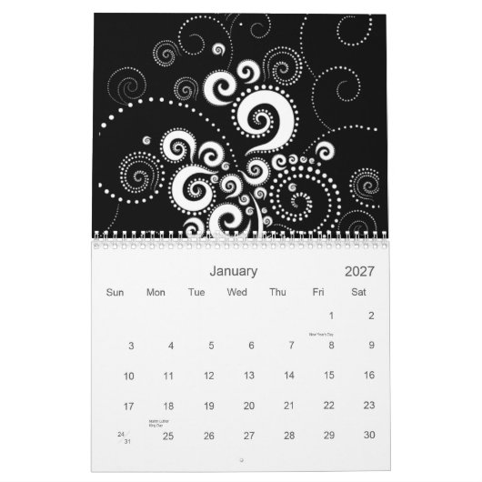 Calendrier noir et du blanc 2012 (Jan 2027)