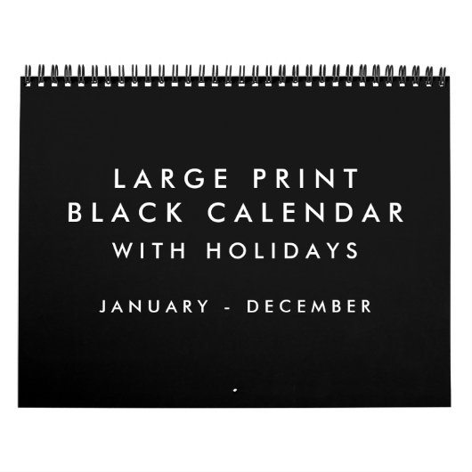 Calendrier noir grand imprimé avec jours fériés (Protection)