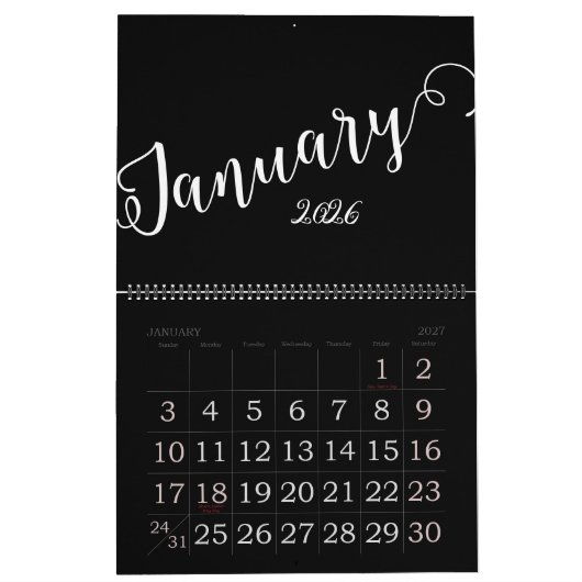 Calendrier noir | Moderne et minimaliste (Jan 2027)