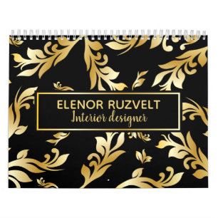 Calendrier Noir or élégant floral damask Luxe design