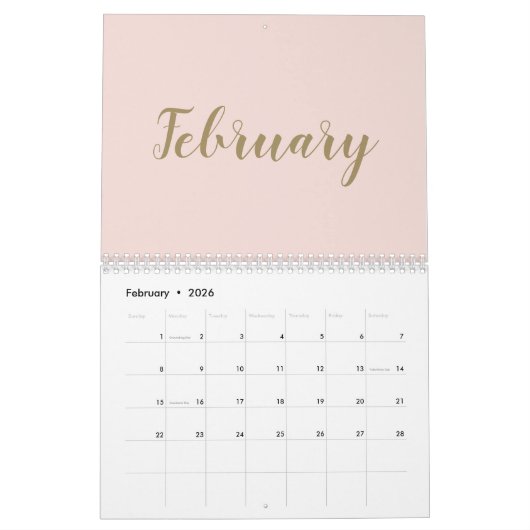 Calendrier Noir rose moderne script mois girly chic (Feb 2026)