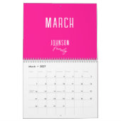 Calendrier Nom de famille Hot Pink moderne (Mar 2027)