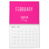 Calendrier Nom de famille Hot Pink moderne (Feb 2027)