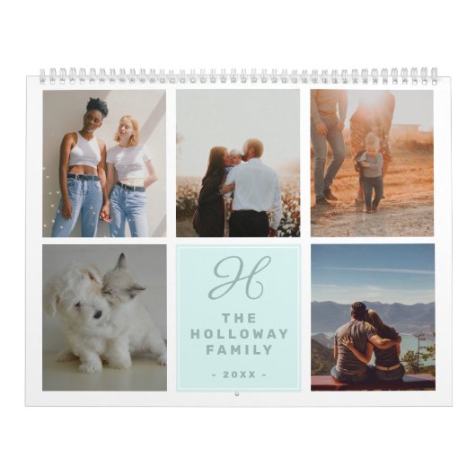 Calendrier Nom de famille moderne monogramme turquoise 17 pho (Protection)