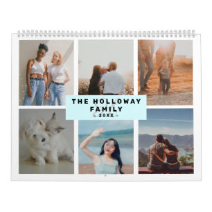 Calendrier Nom de famille moderne monogramme turquoise 18 pho