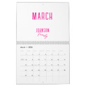 Calendrier Nom de famille simple Hot rose (Mar 2026)