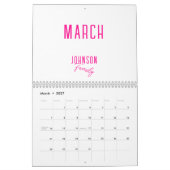 Calendrier Nom de famille simple Hot rose (Mar 2027)