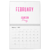 Calendrier Nom de famille simple Hot rose (Feb 2027)