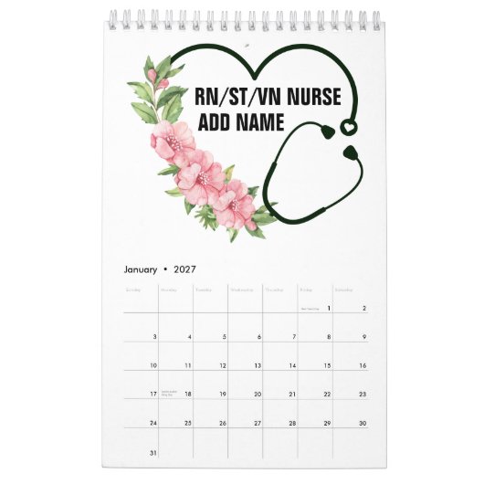 Calendrier Nom de l'infirmière étudiante-inscrite-vétéran (Jan 2027)