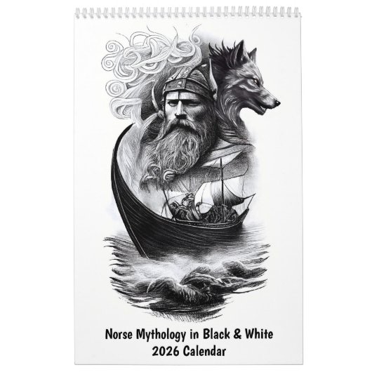 Calendrier Norse Mythology in Black & White – 2026 (Protection)