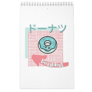 Calendrier nourriture kawaii - Doughnut mignonne, rose, turqu