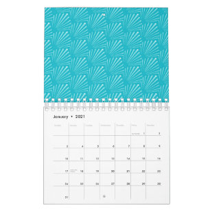 Calendrier Océan Pastel Bleu Silhouette de Coquillages Lignes