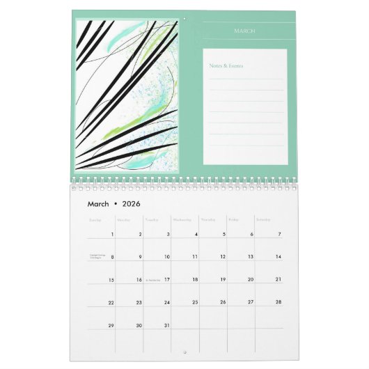 Calendrier Oeuvre de planification de Notes d'art Abstrait mo (Mar 2026)