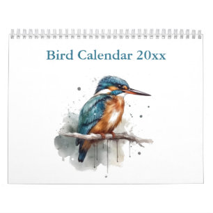 Calendrier Oiseaux vibrants aquarelle du monde, personnalisé