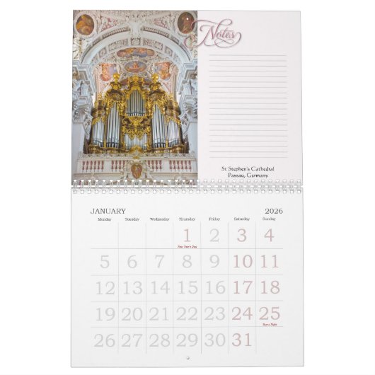 Calendrier Organs in their place - horizontal calendar (Jan 2026)