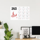 Calendrier Ourson 2021 Poster - Début lundi (Bureau à domicile)