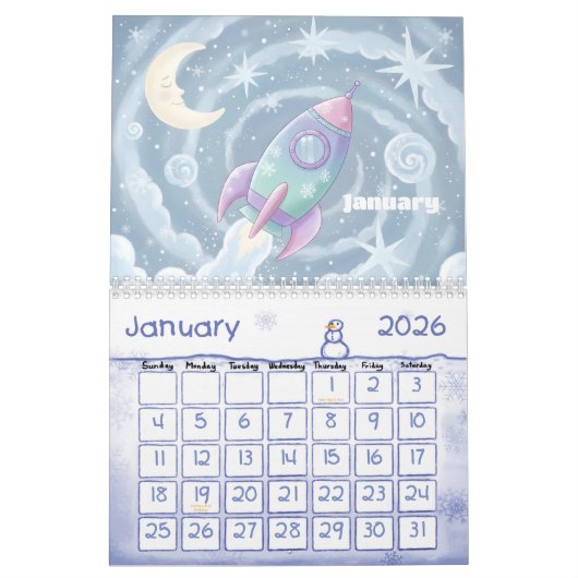 Calendrier Outer Space Explorer Personalized Kids 2026 (Jan 2026)