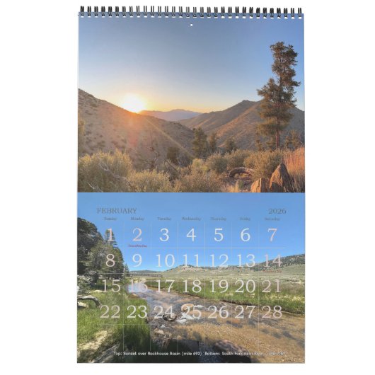 Calendrier Pacific Crest Trail et Mt Whitney Calendar (Feb 2026)