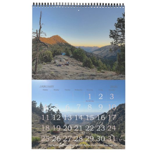 Calendrier Pacific Crest Trail et Mt Whitney Calendar (Jan 2026)