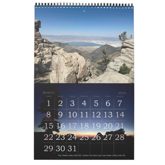 Calendrier Pacific Crest Trail et Mt Whitney Calendar (Mar 2026)