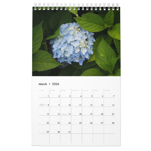 Calendrier Page unique Hydrangea (Mar 2026)