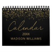 Calendrier Paillettes noires et dorées Élégant Moderne Script (Protection)