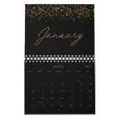 Calendrier Paillettes noires et dorées Élégant Moderne Script (Jan 2027)