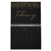 Calendrier Paillettes noires et dorées Élégant Moderne Script (Feb 2027)