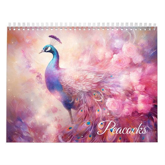 Calendrier Paons roses fantastiques dans un style abstrait (Protection)