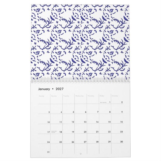 Calendrier Papier d'emballage bleu et blanc avec un graphique (Jan 2027)