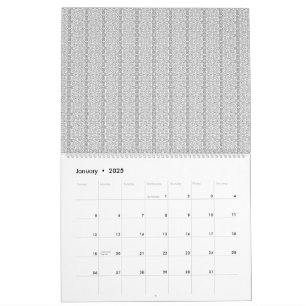 Calendrier papier peint blanc et gris avec un motif