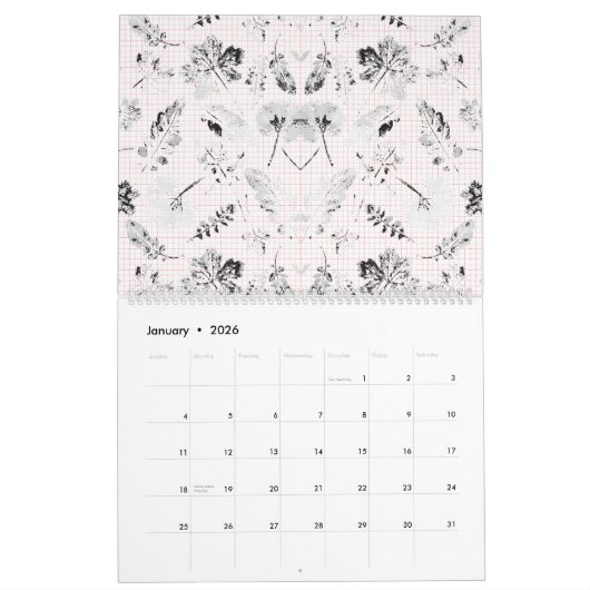 Calendrier Papier peint floral noir et blanc classique (Jan 2026)