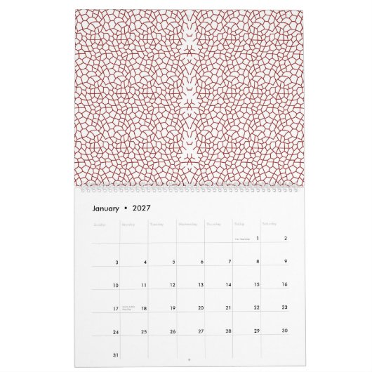 Calendrier papier peint rouge et blanc avec un motif (Jan 2027)
